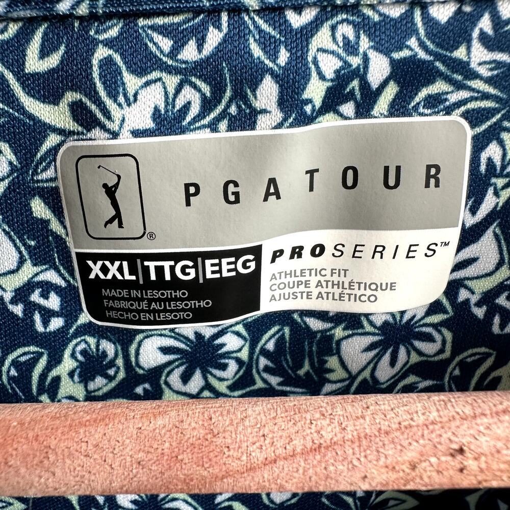 PGA Tour Pro Series Mens 2XL Floral Button Up Shirt Blue Resort Vacation Coastal - Picture 4 of 8